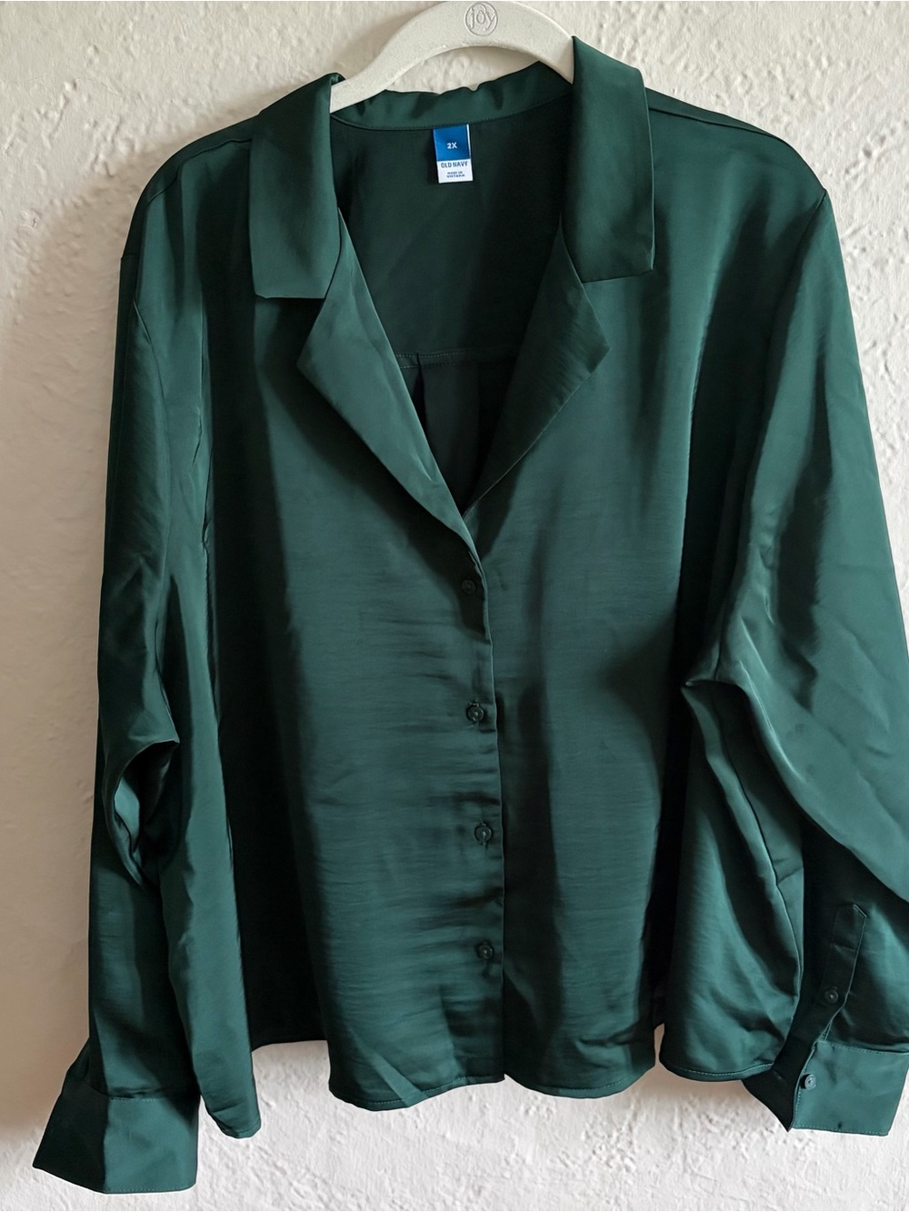 Old Navy Forest Green Button-Front Satin Blouse